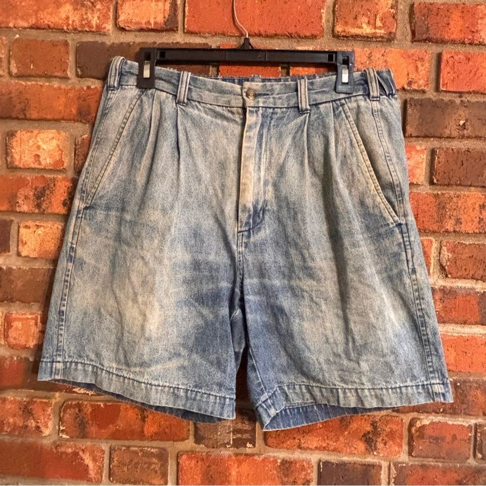 Outer rim mens high rise pleated vintage retro denim shorts blue 30